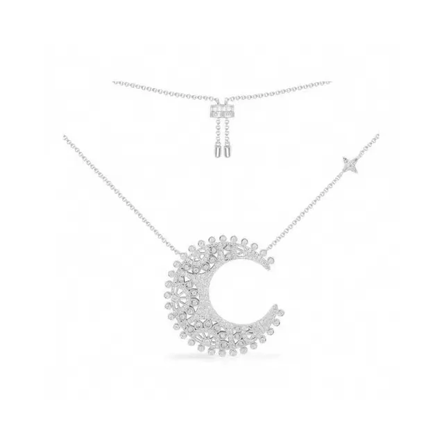 Van Cleef & Arpels Pendentif Lune Croissante Argent Blanc Pierres Pavé-Set Collier 2