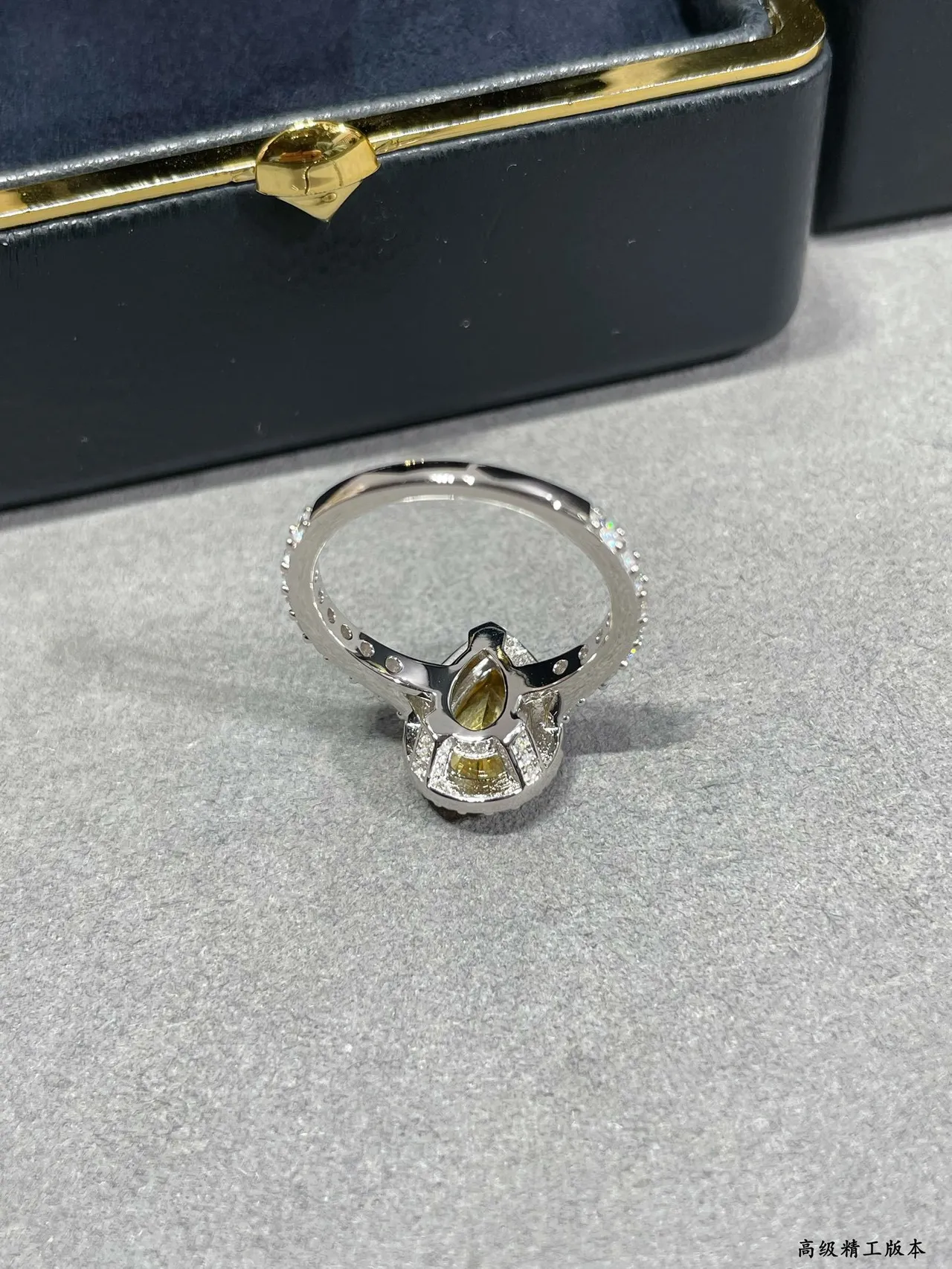 Van Cleef & Arpels Yellow White Pear-Shaped Gemstone Double Halo Pavé Setting Ring 3