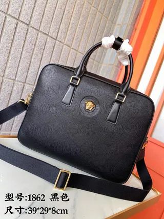 Versace 1862 Black Pebbled Leather Medusa Boston Bag 2