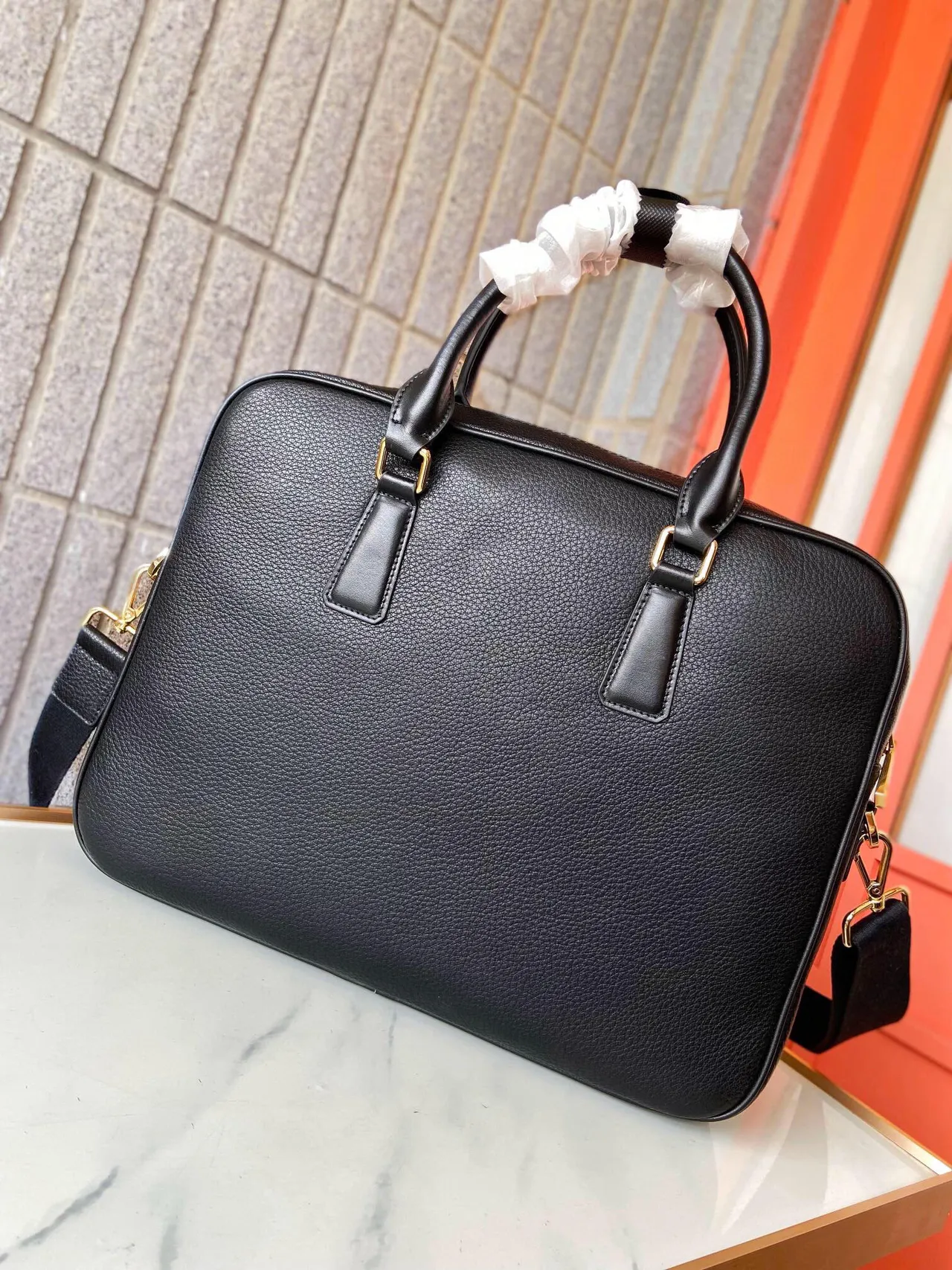 Versace 1862 Black Pebbled Leather Medusa Boston Bag 5
