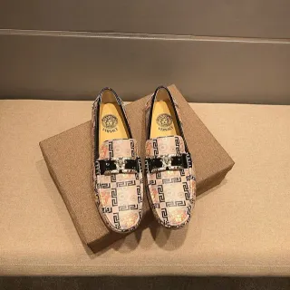 Versace Beige Black Medusa-Print Greca Border Loafer