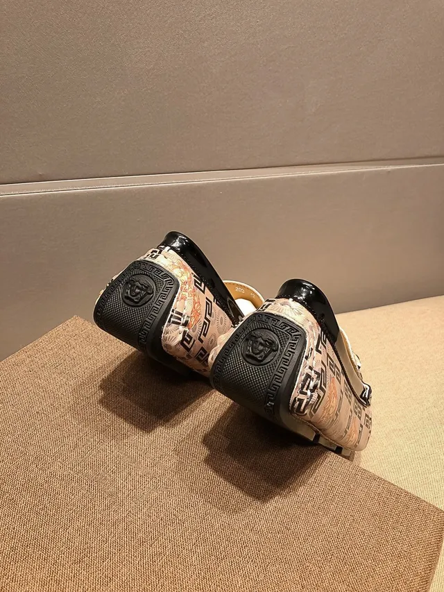 Versace Beige Black Medusa-Print Greca Border Loafer 2