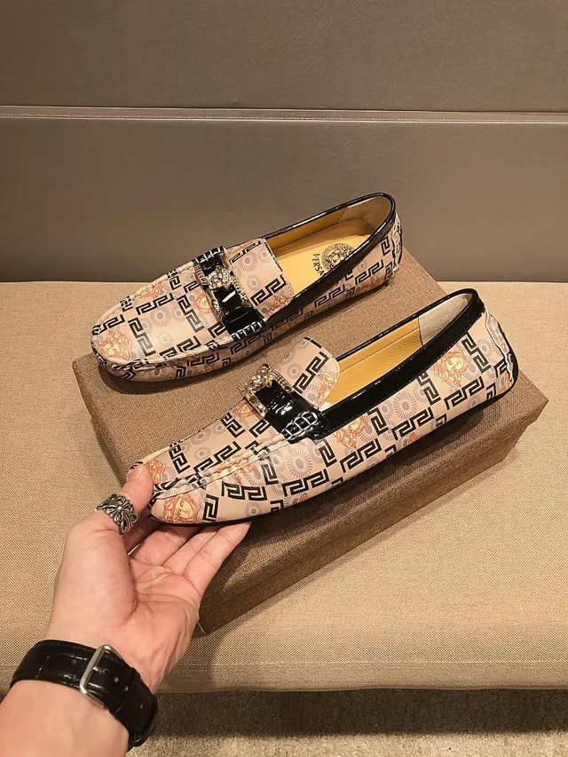 Versace Beige Black Medusa-Print Greca Border Loafer 3