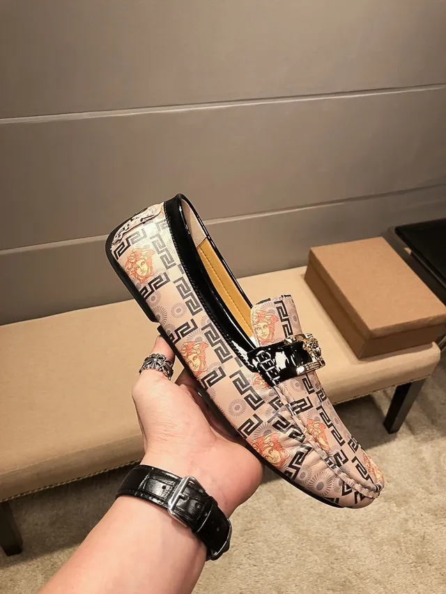 Versace Beige Black Medusa-Print Greca Border Loafer 4