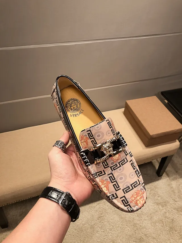 Versace Beige Black Medusa-Print Greca Border Loafer 5