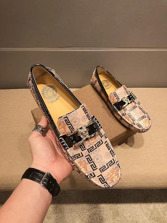 Versace Beige Black Medusa-Print Greca Border Loafer 8