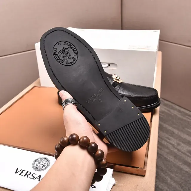 Versace Black Gold Pebbled Leather Medusa Head Hardware Loafer 4