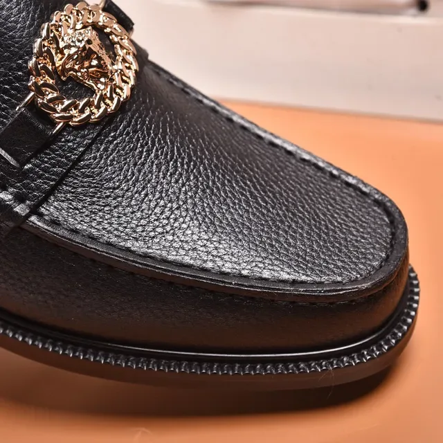 Versace Black Gold Pebbled Leather Medusa Head Hardware Loafer 5