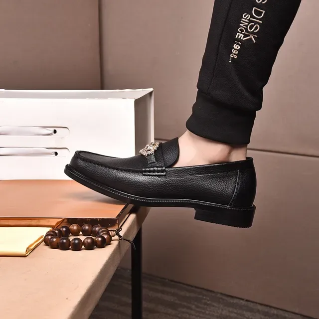 Versace Black Gold Pebbled Leather Medusa Head Hardware Loafer 7