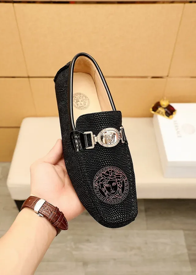 Versace Loafer Noir Or Texturé Haut Emblème Tête Médusa 6