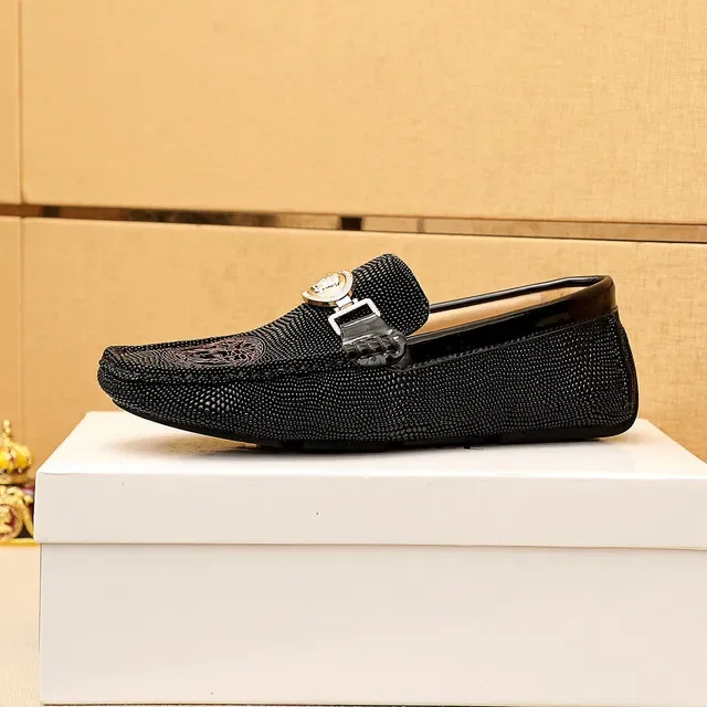 Versace Loafer Noir Or Texturé Haut Emblème Tête Médusa 7
