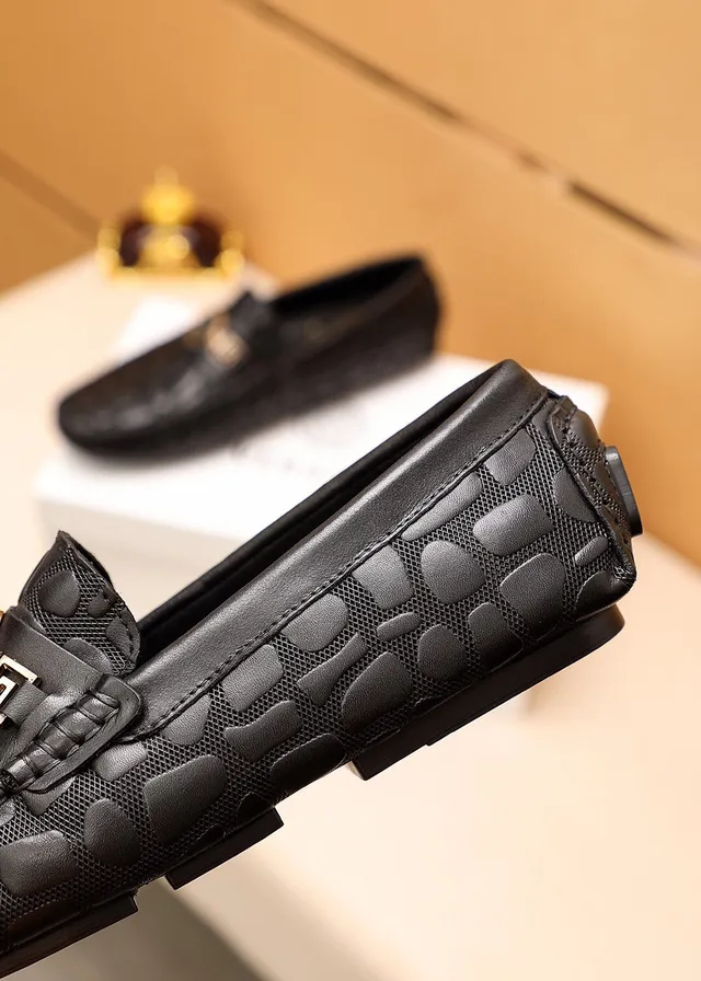 Versace Chain Reaction Black Croc-Embossed Loafers 4