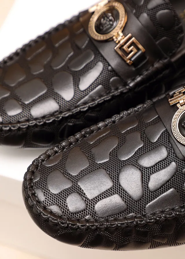 Versace Chain Reaction Black Croc-Embossed Loafers 5