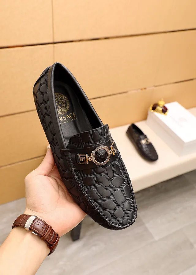 Versace Chain Reaction Black Croc-Embossed Loafers 7