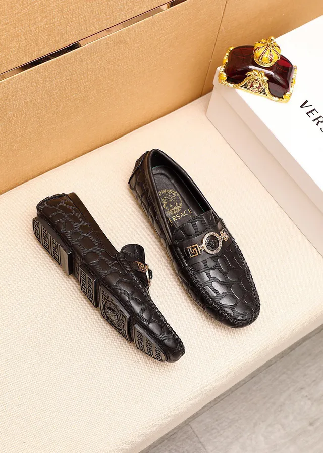 Versace Chain Reaction Black Croc-Embossed Loafers 9