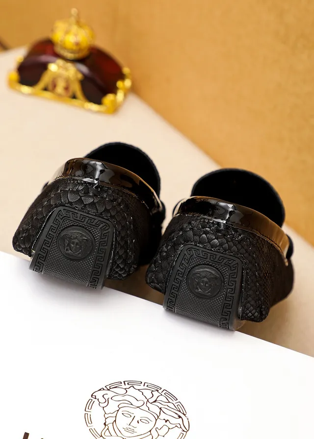 Versace Chain Reaction Black Snake-Embossed Loafers 3