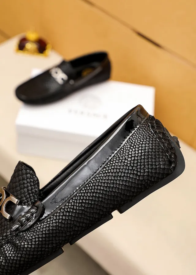 Versace Chain Reaction Black Snake-Embossed Loafers 4