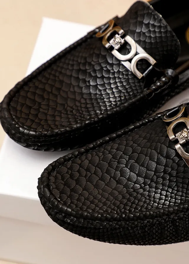 Versace Chain Reaction Black Snake-Embossed Loafers 5