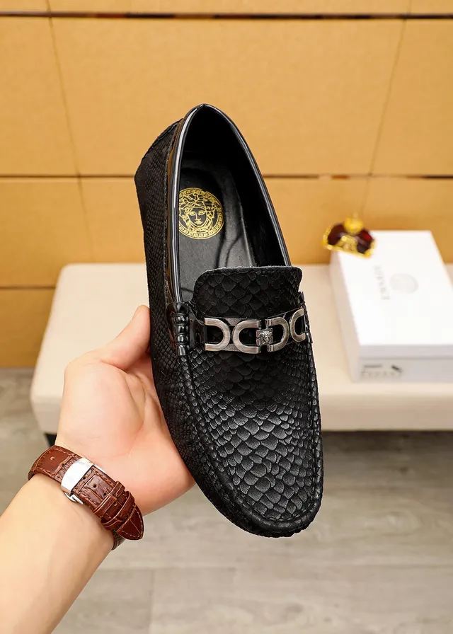 Versace Chain Reaction Black Snake-Embossed Loafers 7