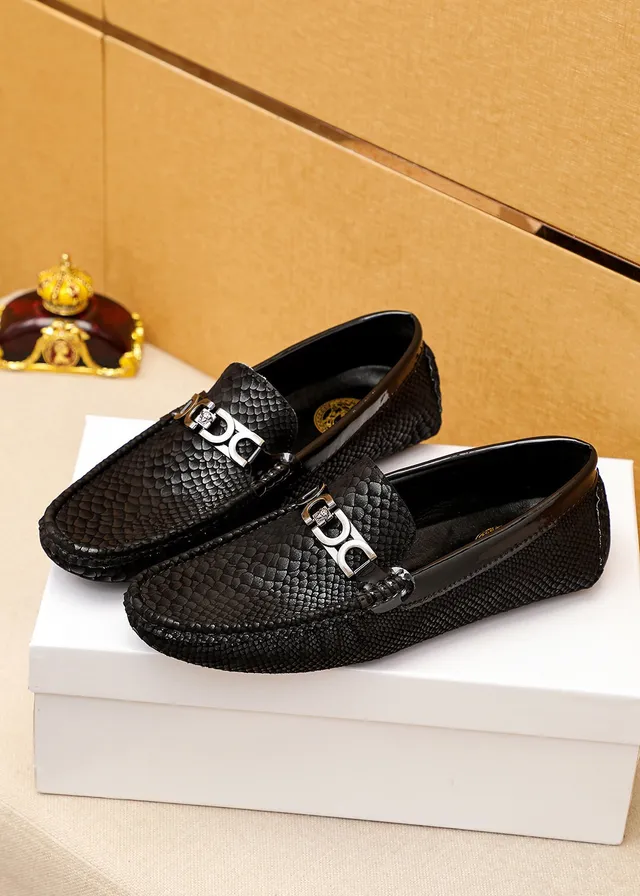 Versace Chain Reaction Black Snake-Embossed Loafers 8