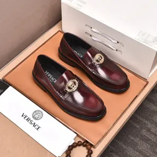 Versace Chain Reaction Bordeaux Or Cuir Poli Medusa Medallion Hardware Mocassin