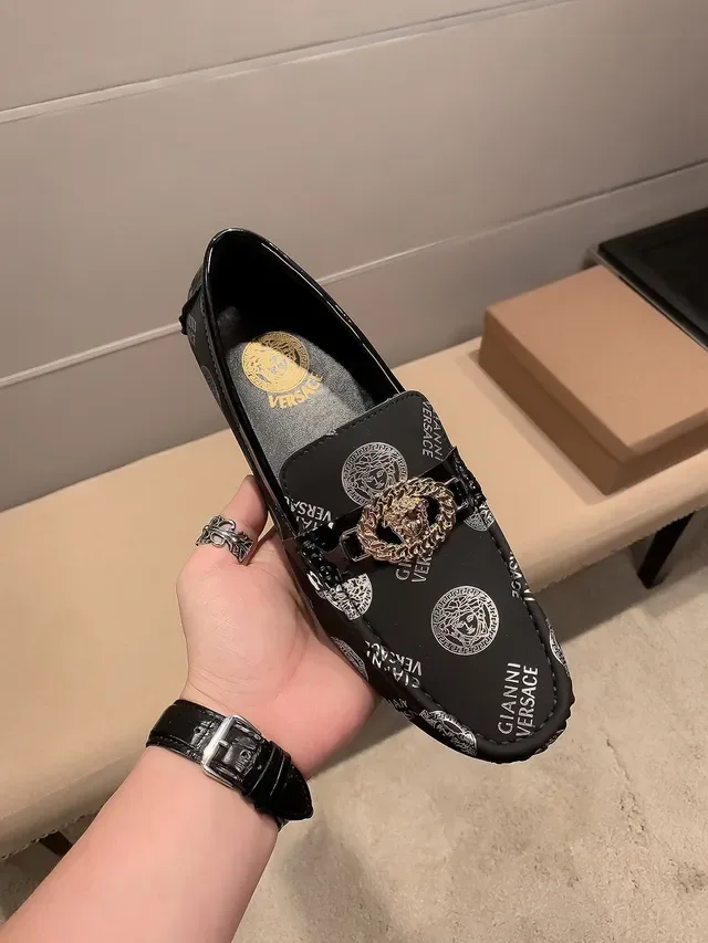 Versace Chain Reaction Logo-Print Medusa Buckle Mocassins 9