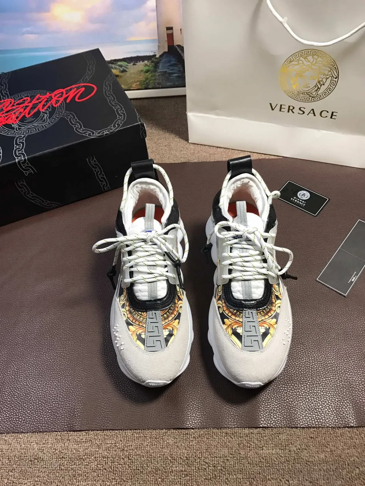 Versace Chain Reaction Multicolor Greca Print Chunky Sneakers 7