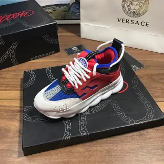 Versace Chain Reaction लाल नीला सफेद मोटी सोल वाले स्नीकर