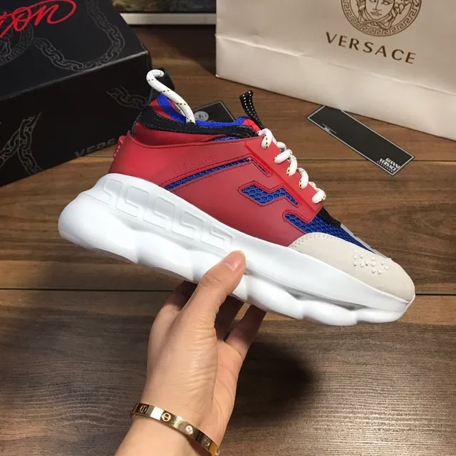 Versace Chain Reaction Red Blue White Chunky Sneakers 4