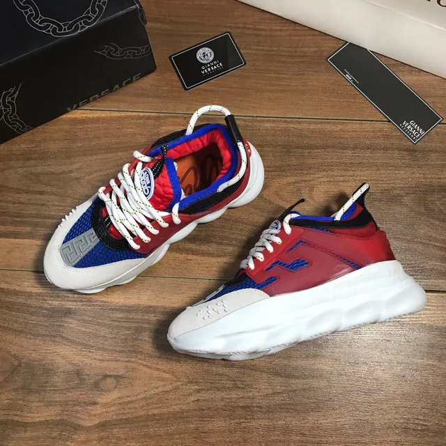 Versace Chain Reaction Red Blue White Chunky Sneakers 5