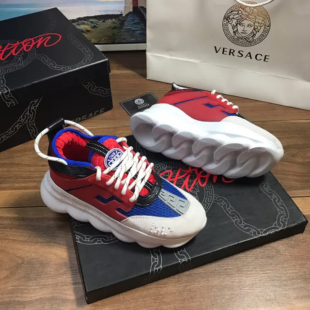 Versace Chain Reaction Red Blue White Chunky Sneakers 7