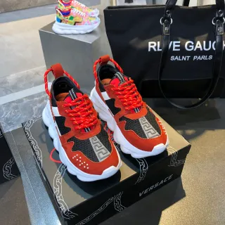 Versace Chain Reaction रस्ट ऑरेंज काला सफेद चंकी स्नीकर