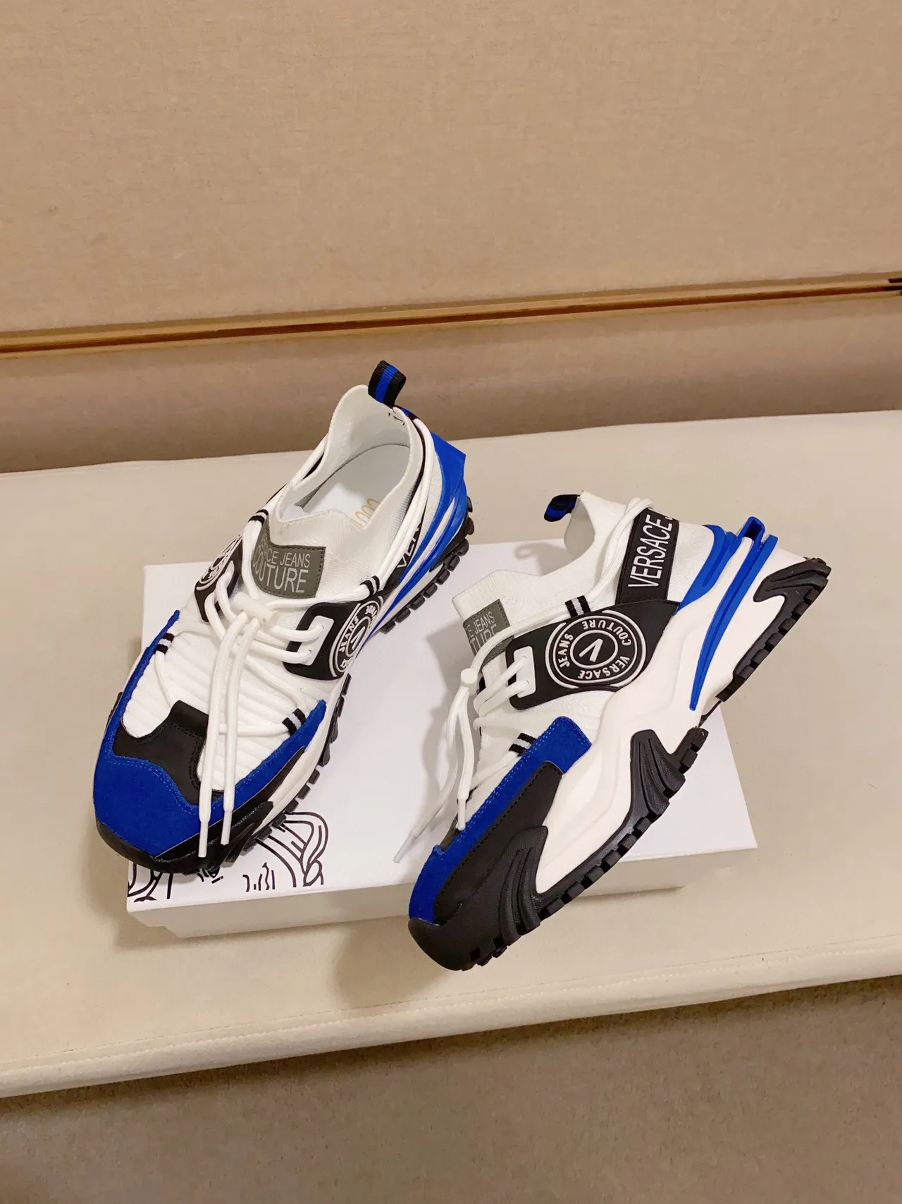 Versace Chain Reaction White Blue Black Chunky Sneakers 4