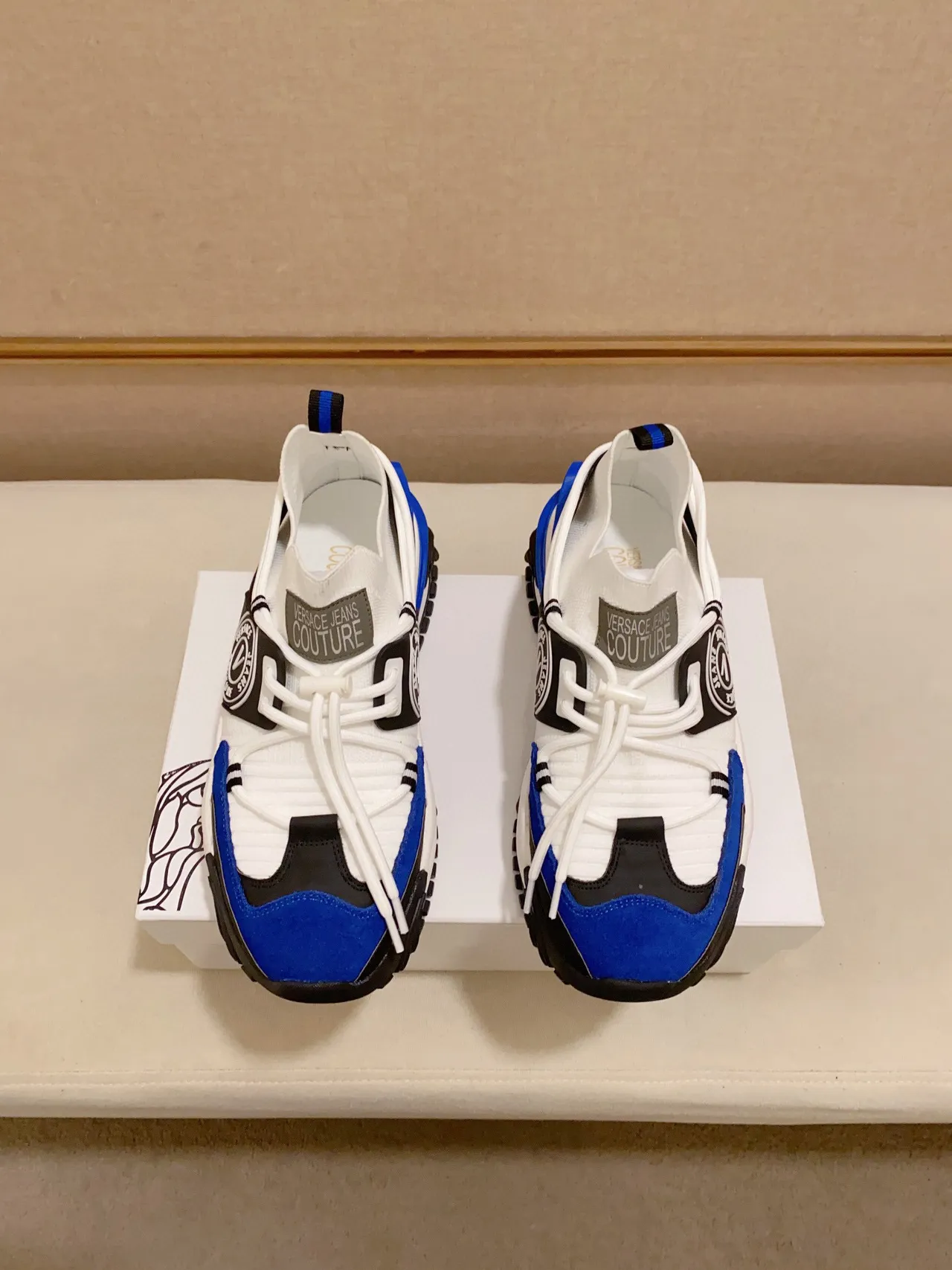 Versace Chain Reaction White Blue Black Chunky Sneakers 5