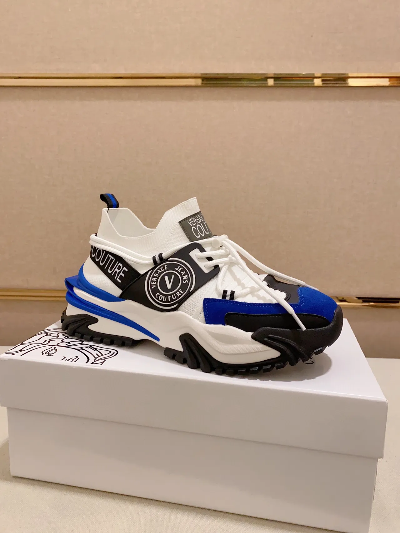 Versace Chain Reaction White Blue Black Chunky Sneakers 6