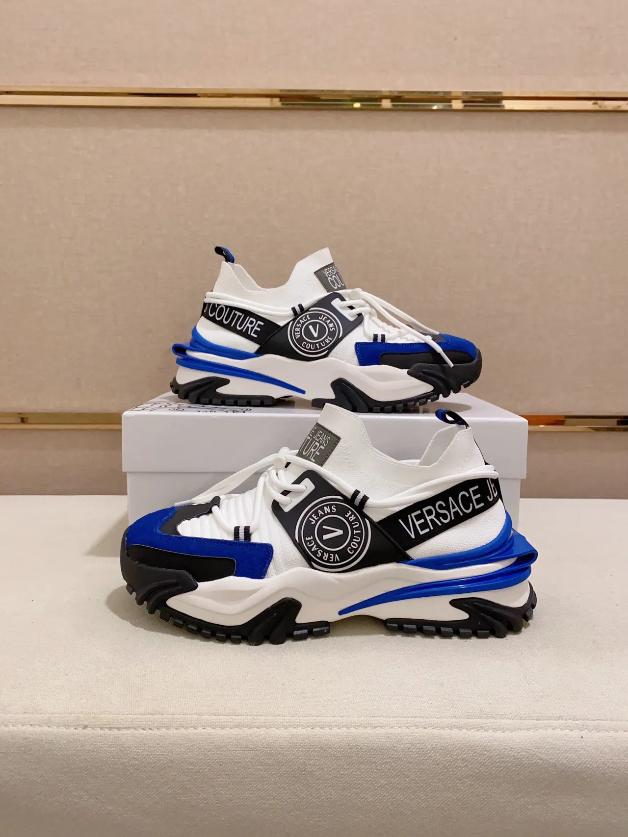Versace Chain Reaction White Blue Black Chunky Sneakers 7