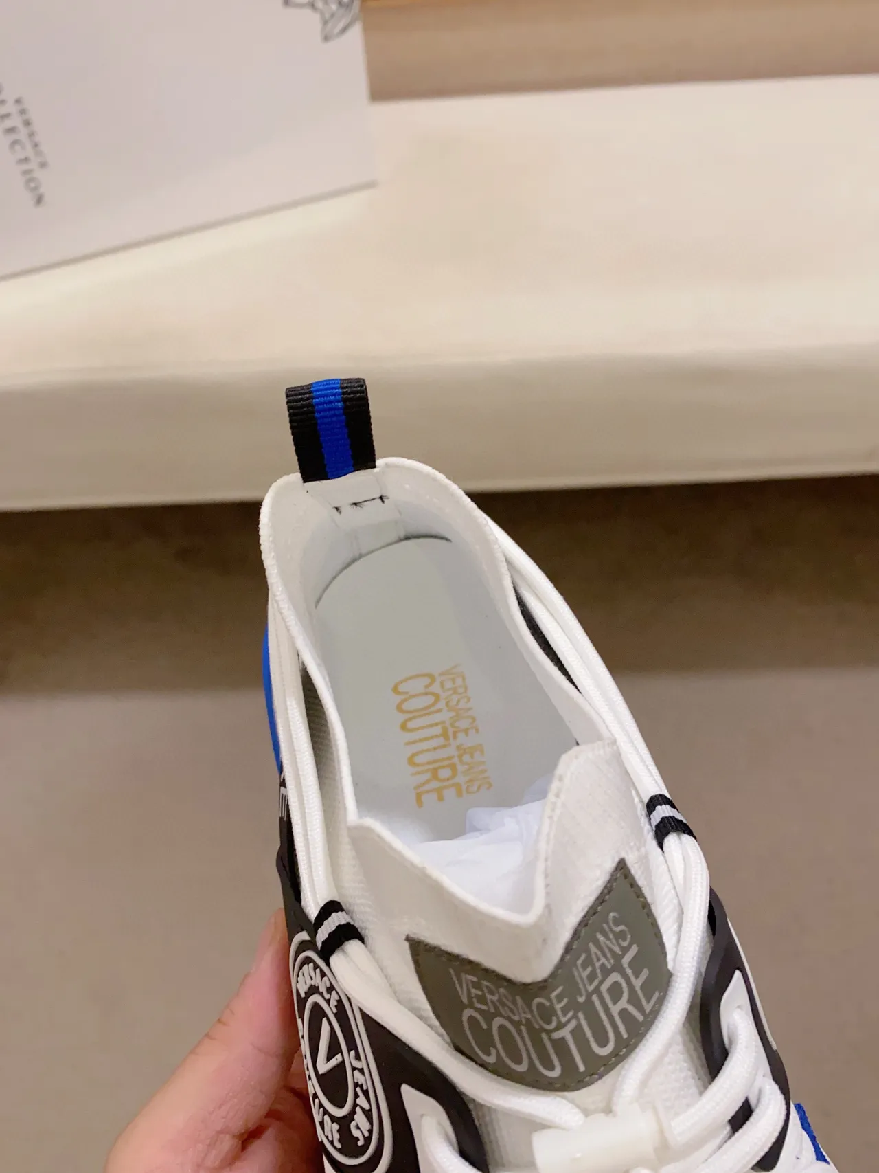 Versace Chain Reaction White Blue Black Chunky Sneakers 8