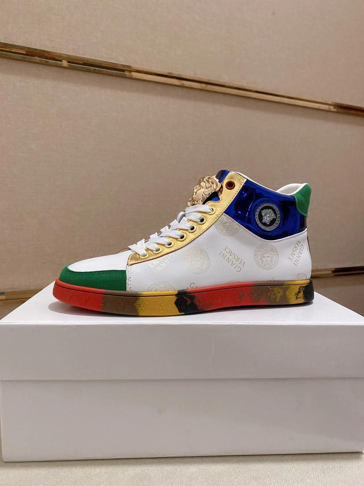 Versace Chain Reaction White Multicolor High-Top Block Lifestyle Sneakers 1