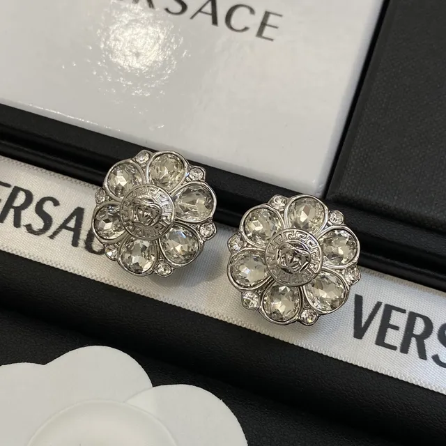 Versace Floral Medusa Crystal Stud Earrings 2