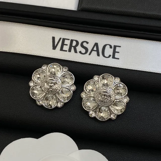 Versace Floral Medusa Crystal Stud Earrings 3