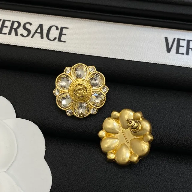 Versace Floral Medusa Crystal Stud Earrings 4