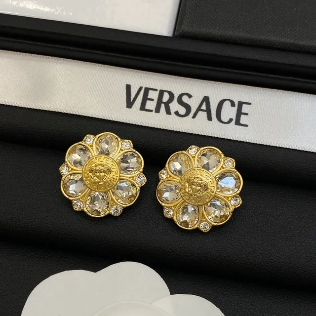 Versace Floral Medusa Crystal Stud Earrings 5