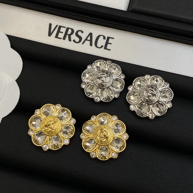 Versace Floral Medusa Crystal Stud Earrings 6