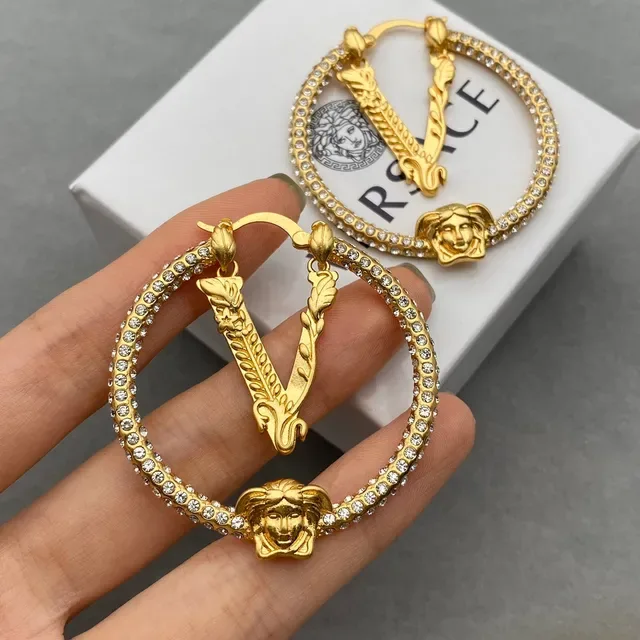 Versace Gold Silver Pavé-Crystal Hoop Earrings 2