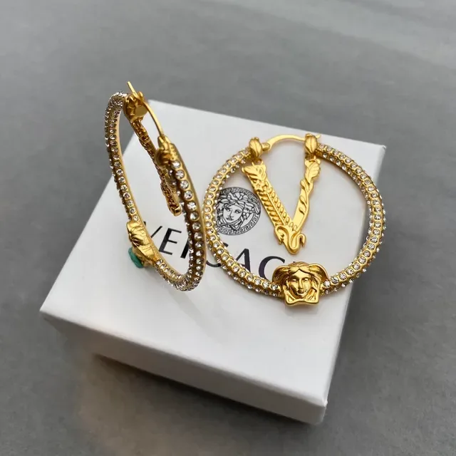 Versace Gold Silver Pavé-Crystal Hoop Earrings 3