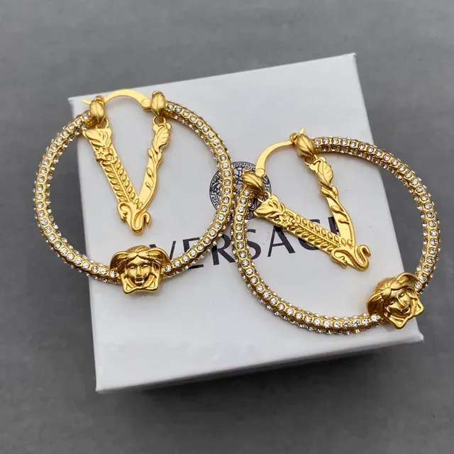 Versace Gold Silver Pavé-Crystal Hoop Earrings 5