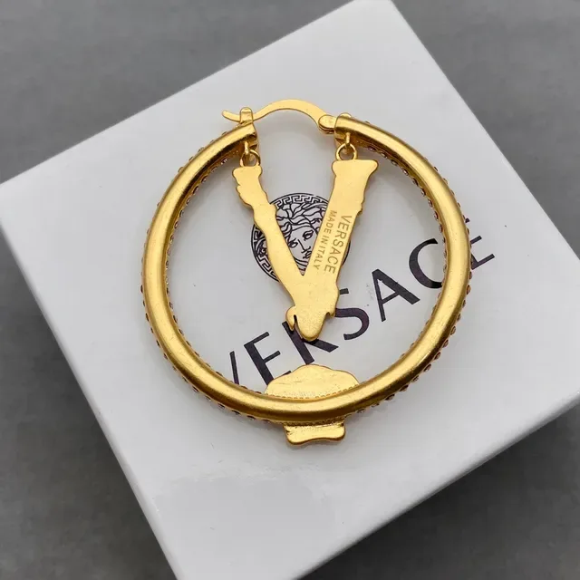Versace Gold Silver Pavé-Crystal Hoop Earrings 6