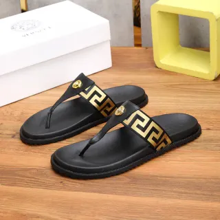 Versace Greca Odissea Black and Gold Casual Sandals