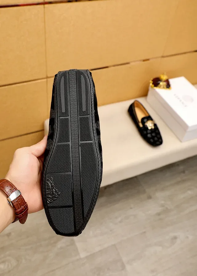 Versace Greca Odissea Preto Veludo Medusa Loafers 2