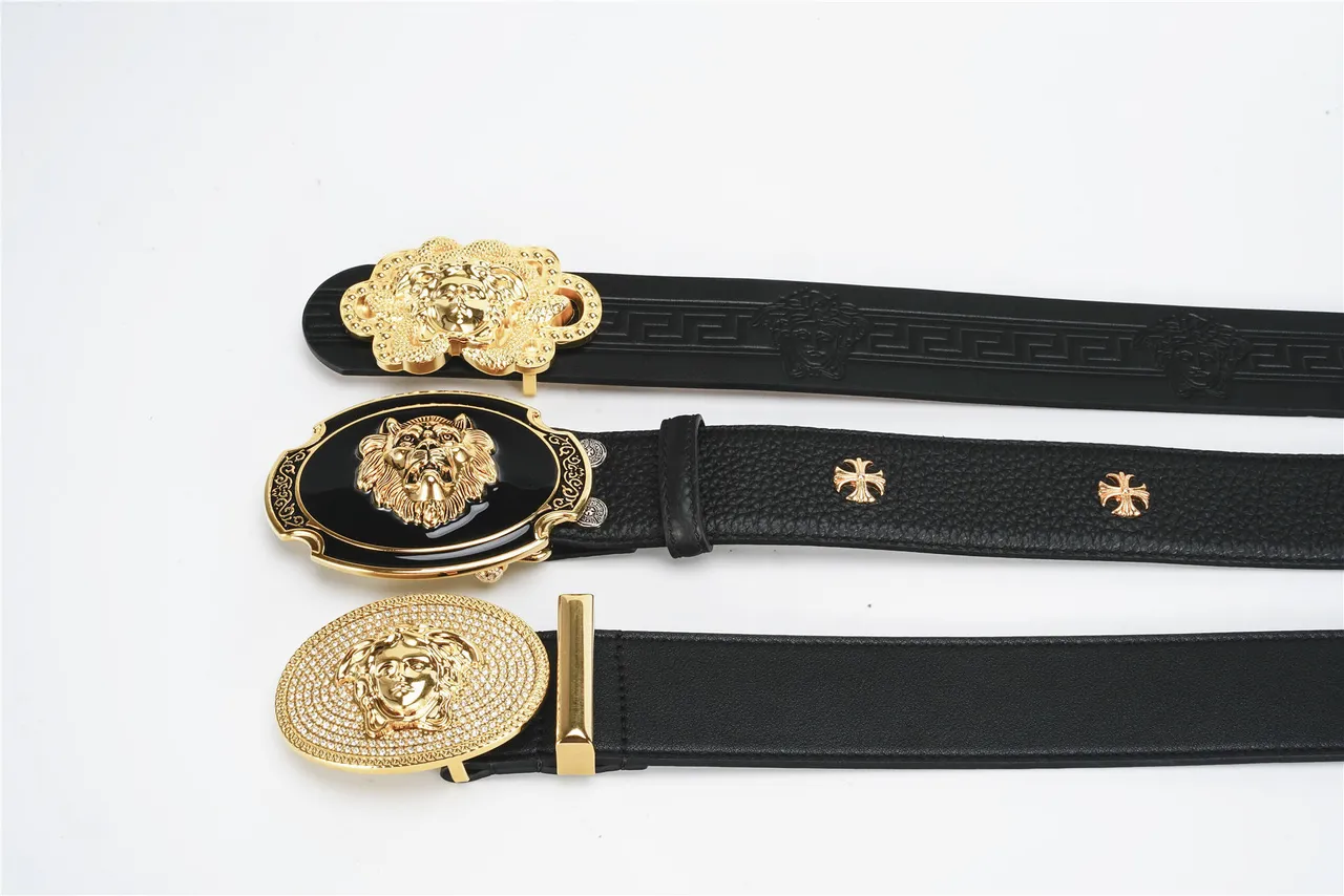 Versace Medusa Belt Black Gold Embossed Greca Key Pattern Three-Dimensional Head Buckle Leather Belt 2